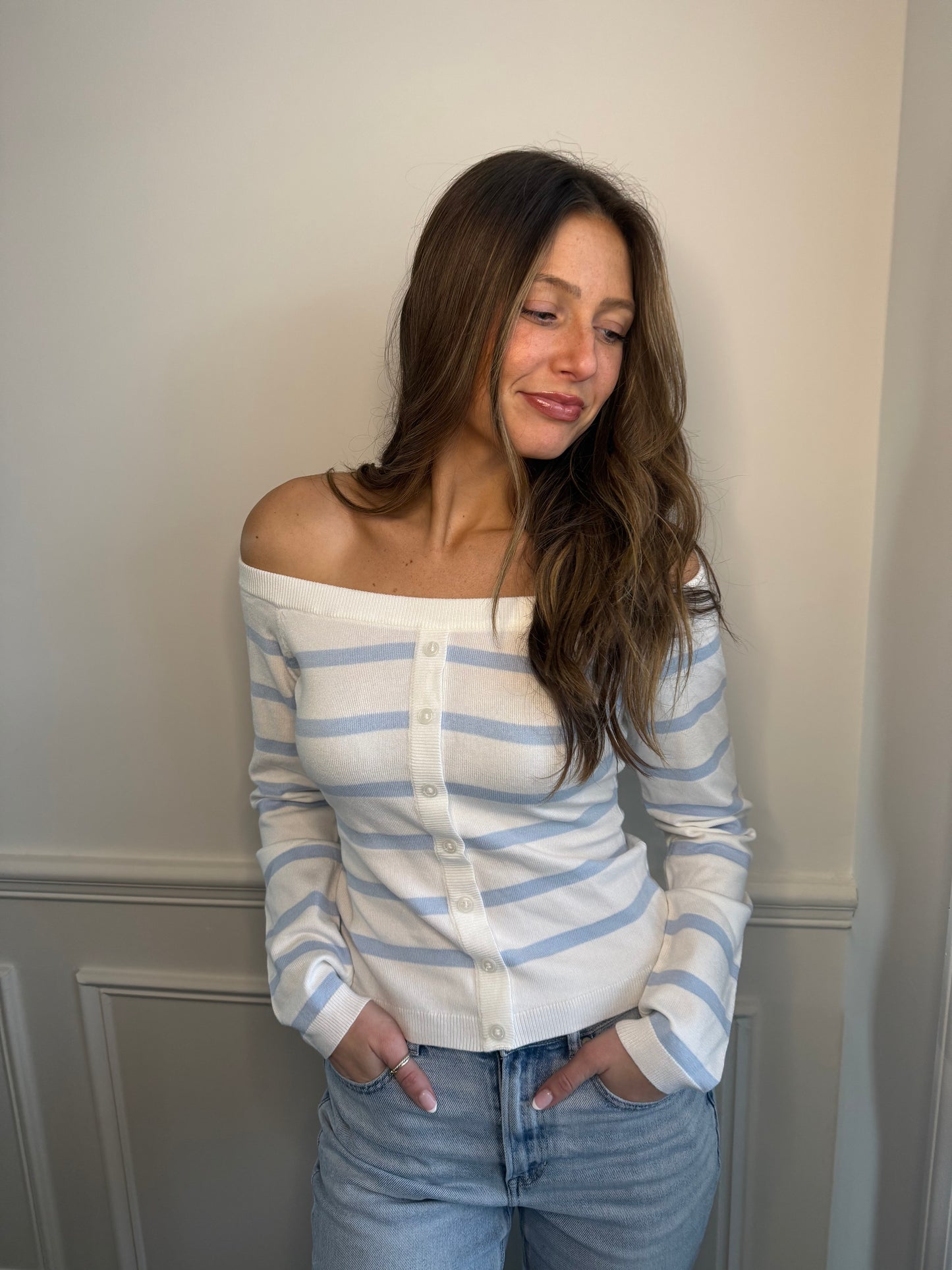 Feeling Blue Striped OTS Sweater