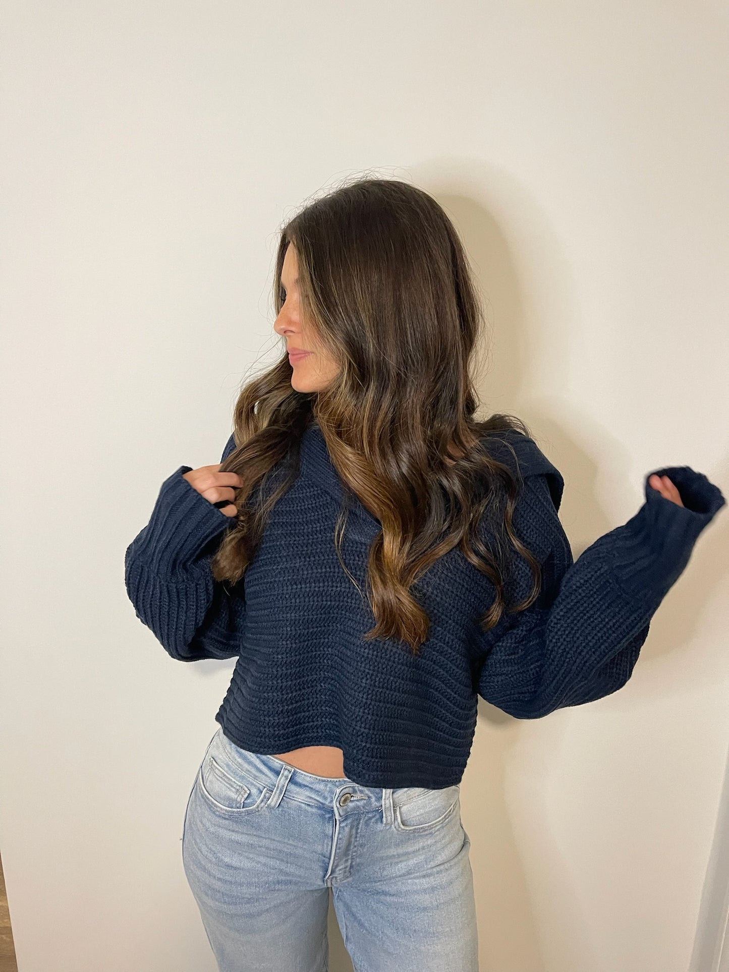 That Fall Feeling Navy V Neck Sweater